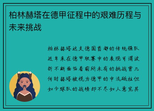 柏林赫塔在德甲征程中的艰难历程与未来挑战