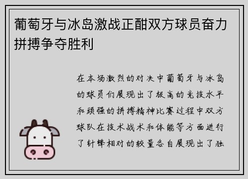 葡萄牙与冰岛激战正酣双方球员奋力拼搏争夺胜利